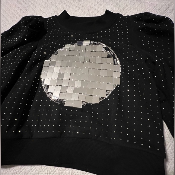 Pristine Queen of Sparkles QOS Size Small Black Sweatshirt with Silver DiscoBall - Picture 6 of 6